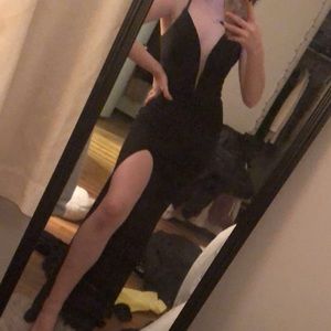 JVN black slit prom dress